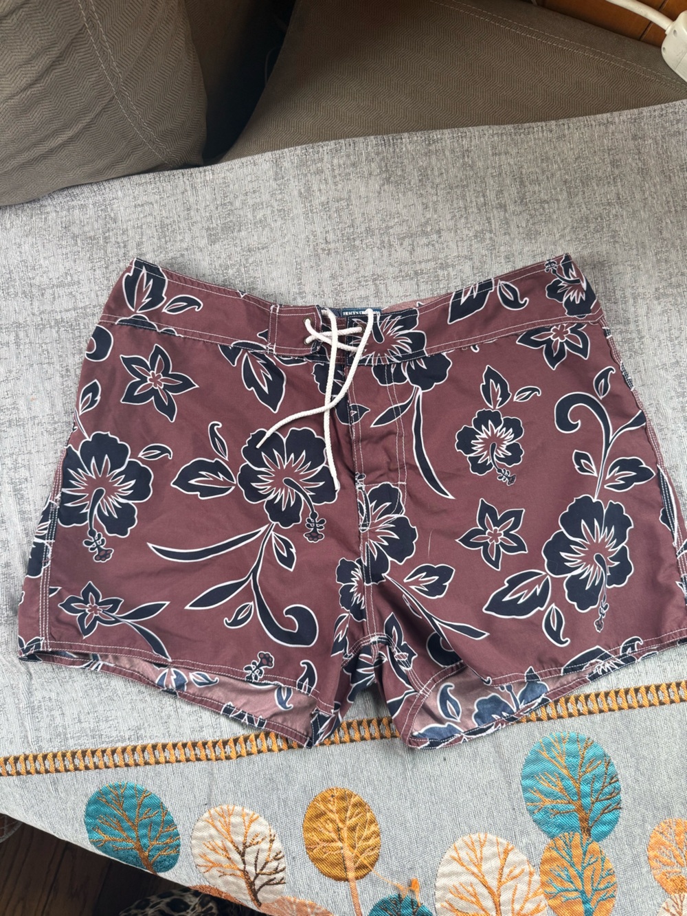 Kids Floral Drawstring Swim Shorts - Burgundy